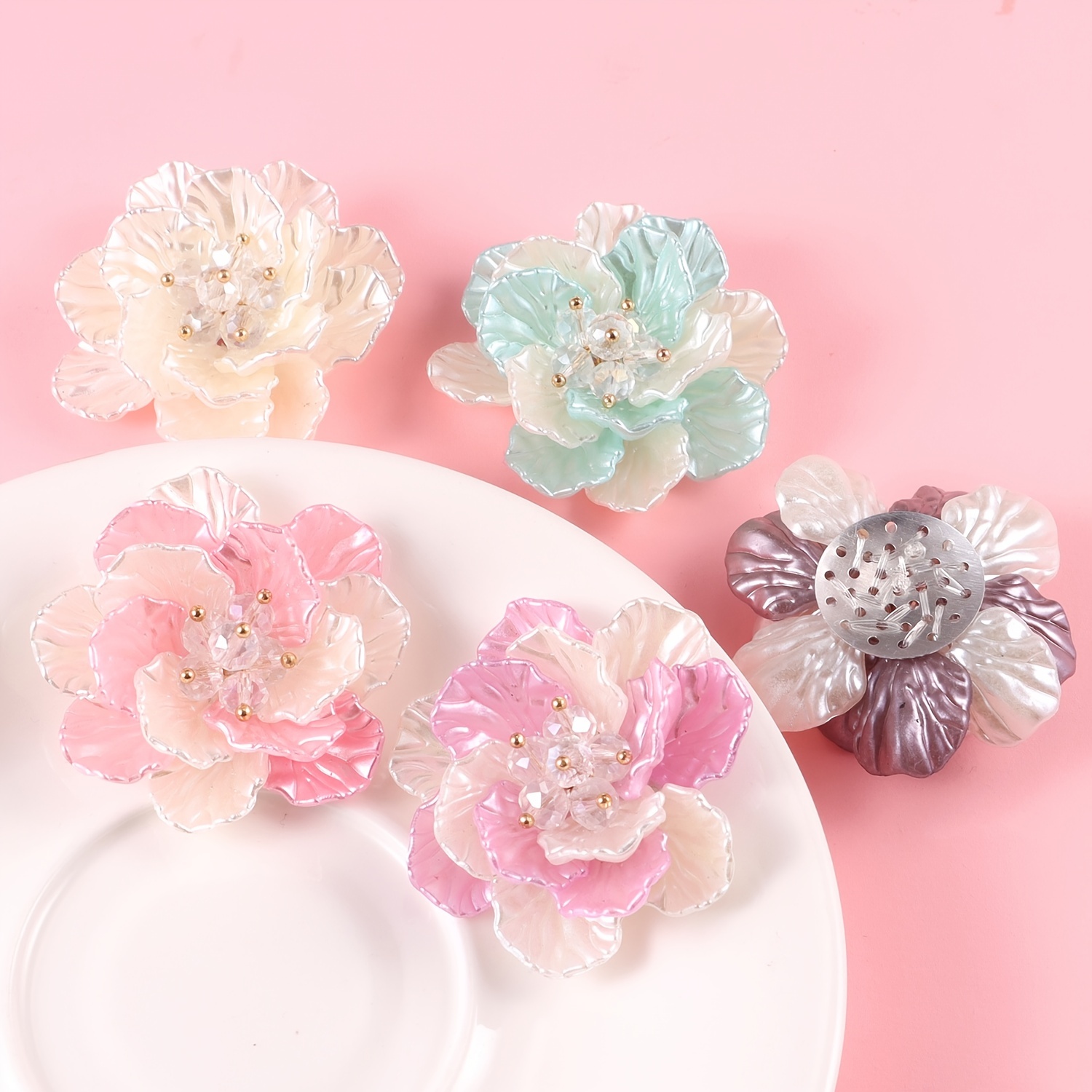 1pc Plastic ABS Pearl Flower Two Tone Accessory